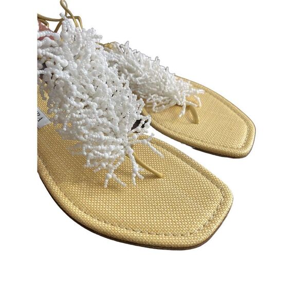 Aquazzura Panarea White Coral Beaded Tie Ankle Flat Sandals Size 37 - Picture 9 of 11